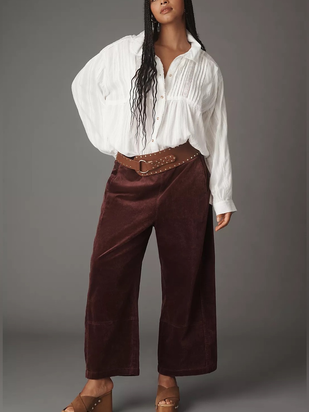 Pilcro Izzie Relaxed Corduroy Pull On Barrel Wide-Leg Pants in Plum